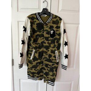Bape A Bathing Ape Green Camo Womens Long Varsity Jacket Size S Coat （RARE）